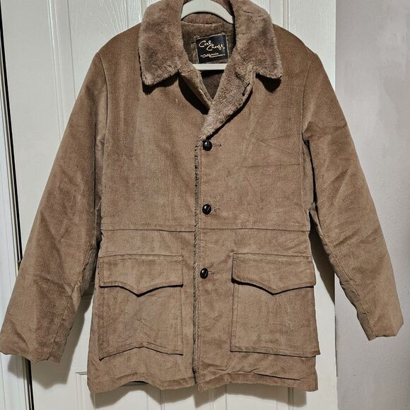 Vintage Cal Craft Jacket Size 42 L/XL Tan Corduroy Sherpa Lined Cowboy Chore
